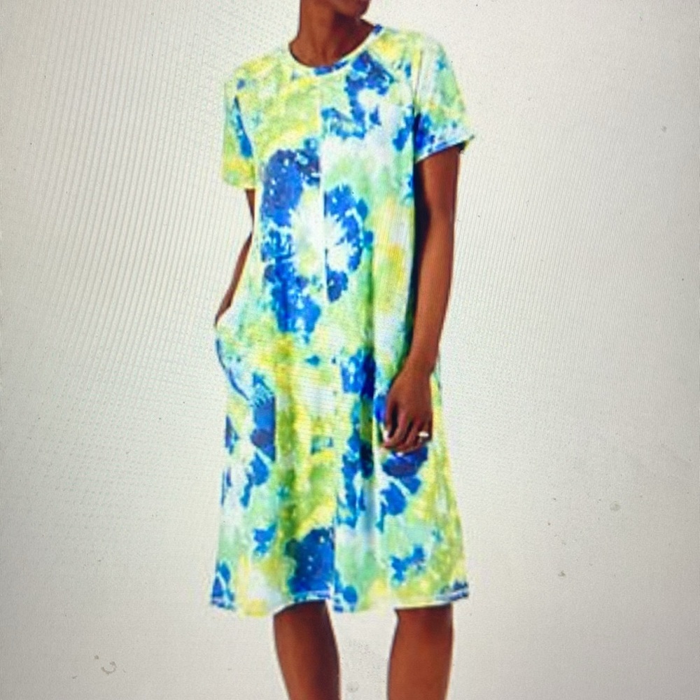 LOGO by Lori Goldstein Petite French Terry Tee Shirt Dress Whispering Blue PXS